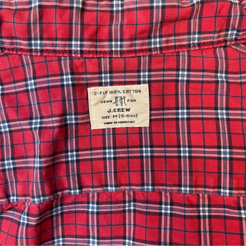 J. Crew Men’s Red White PlaidCasual Button Down Shirt 100% Cotton Size M-15-15.5